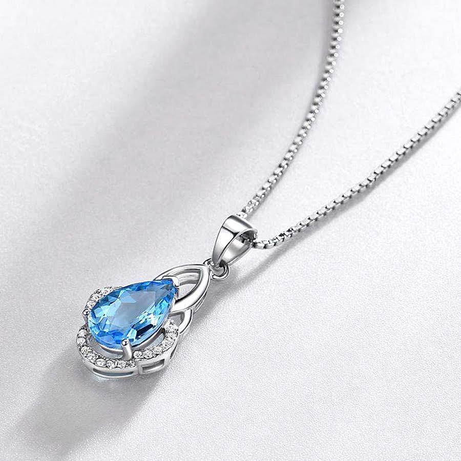 Mẫu vòng cổ bạc Italy s925 nữ đính đá xanh dương đẹp